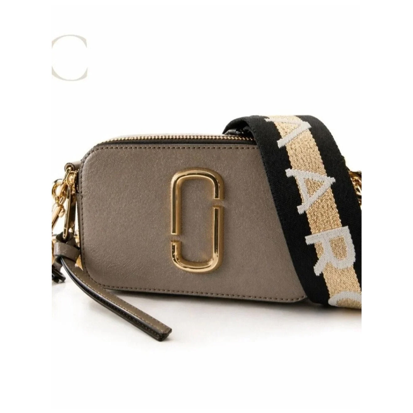 Marc Jacobs Snapshot Leather Camera Crossbody Bag Purse Taupe Gray Tan