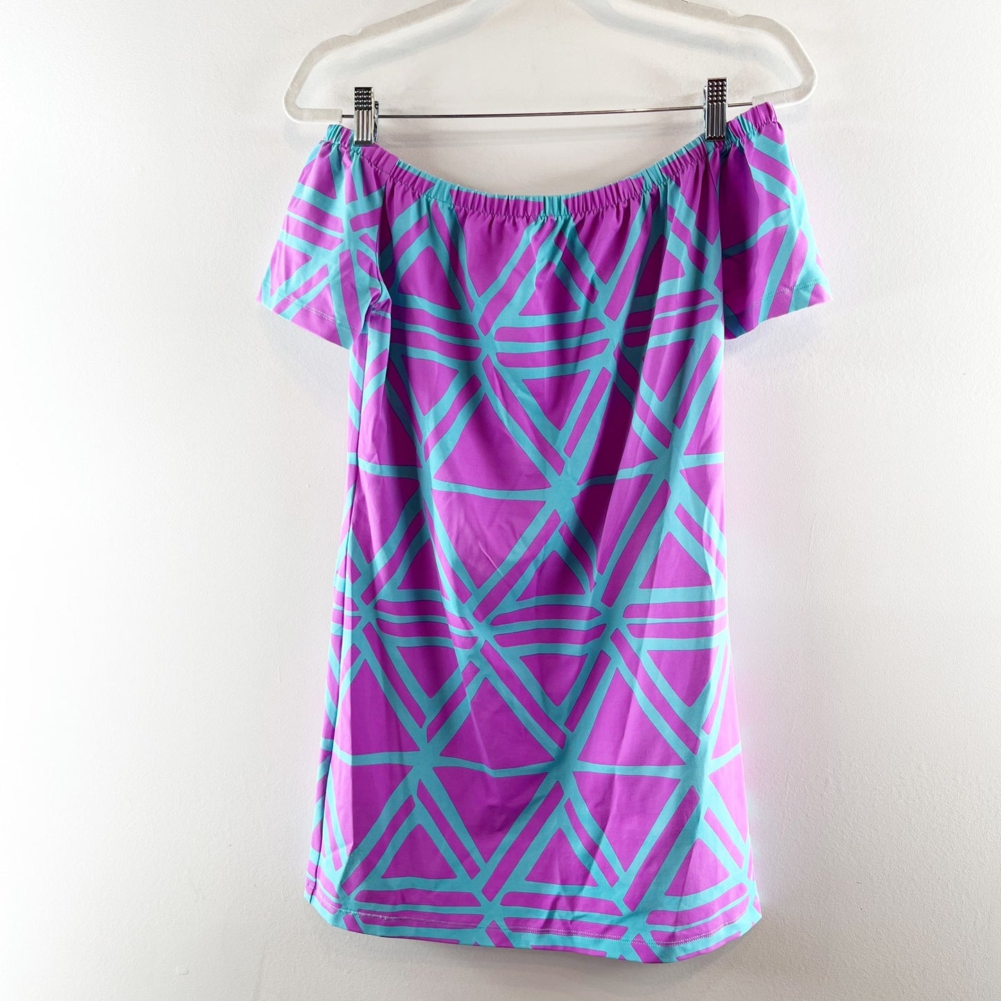 Mahi Gold Geometric Print Off-the-Shoulder A-Line Mini Dress Purple Pink XS