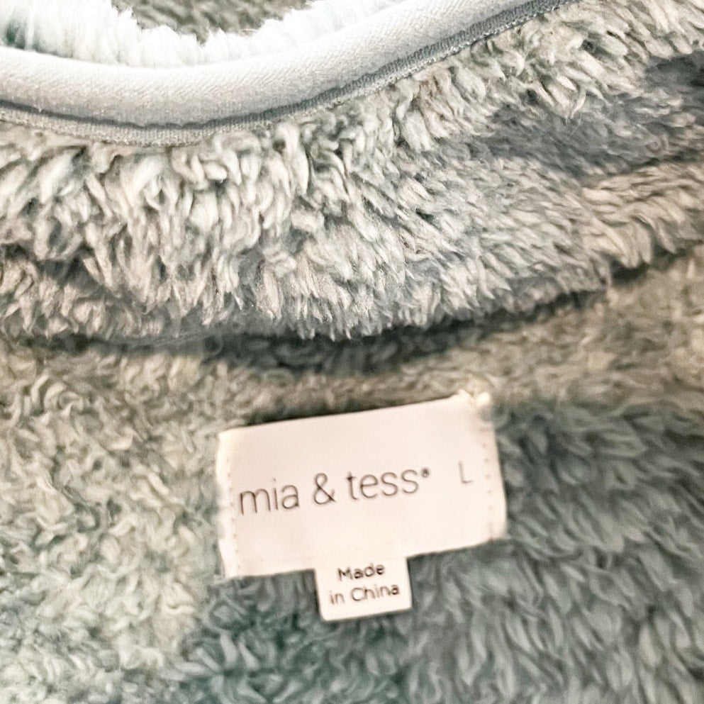 Mia & Tess Heathered Quarter Zip Fleece Sherpa Pullover Jacket Green Large