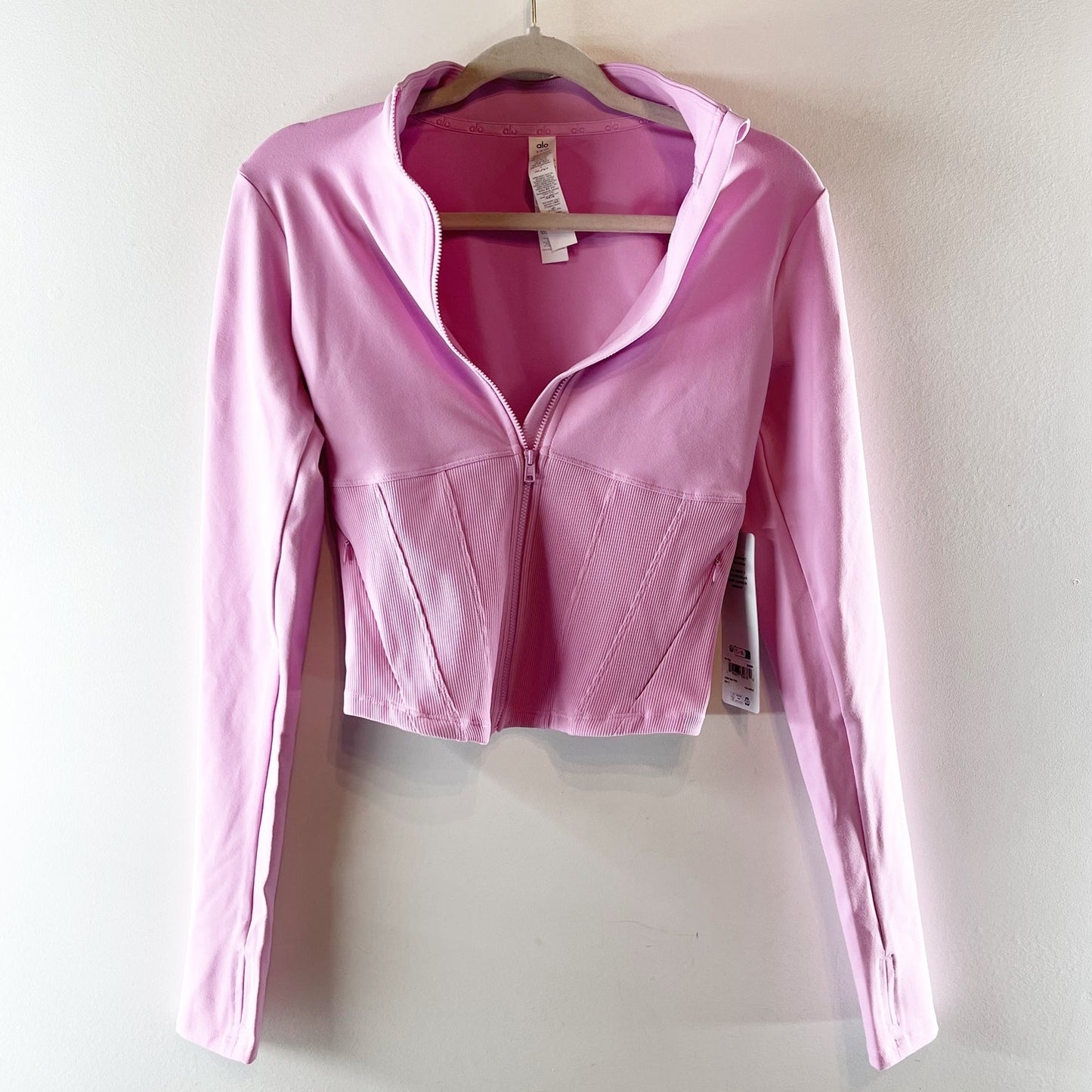 Alo Airbrush Corset Full Zip Long Sleeve Jacket in Candy Heart Pink Small
