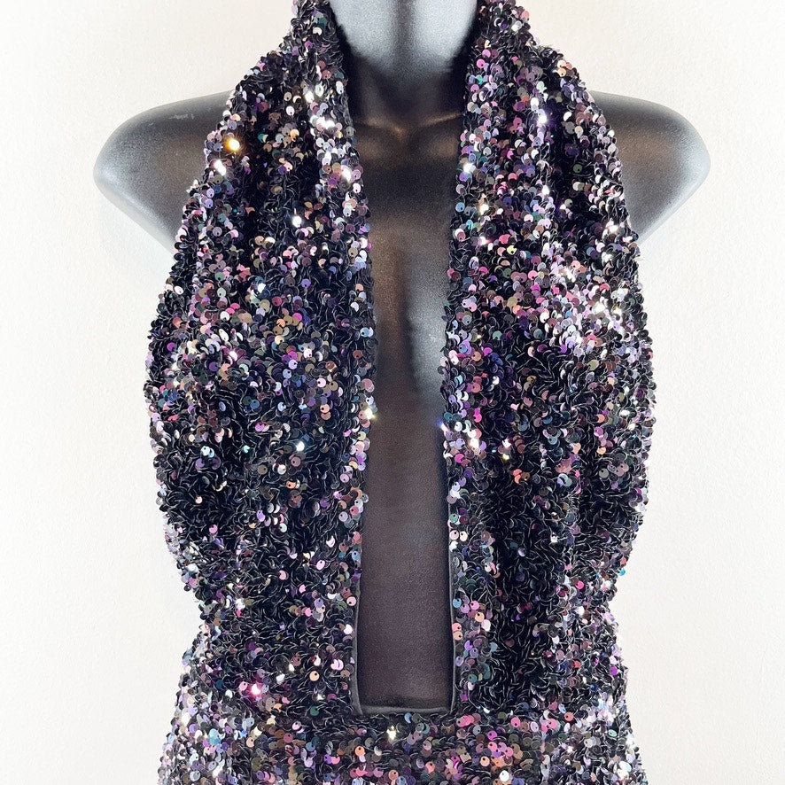 Bardot Sequin Halter Cutout Knee Length Dress Black Multi XS