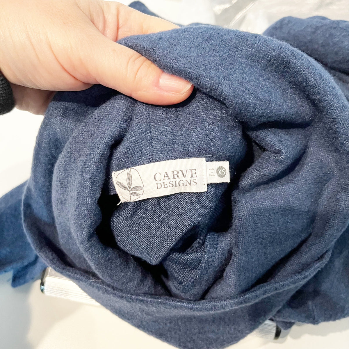 Carve Designs Cove Supersoft Cowl Neck Pullover Top Heather Navy Blue XS