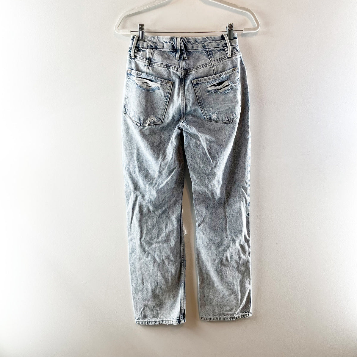 Good American Good Heritage Mid Rise Straight Leg Distressed Jeans Blue 00