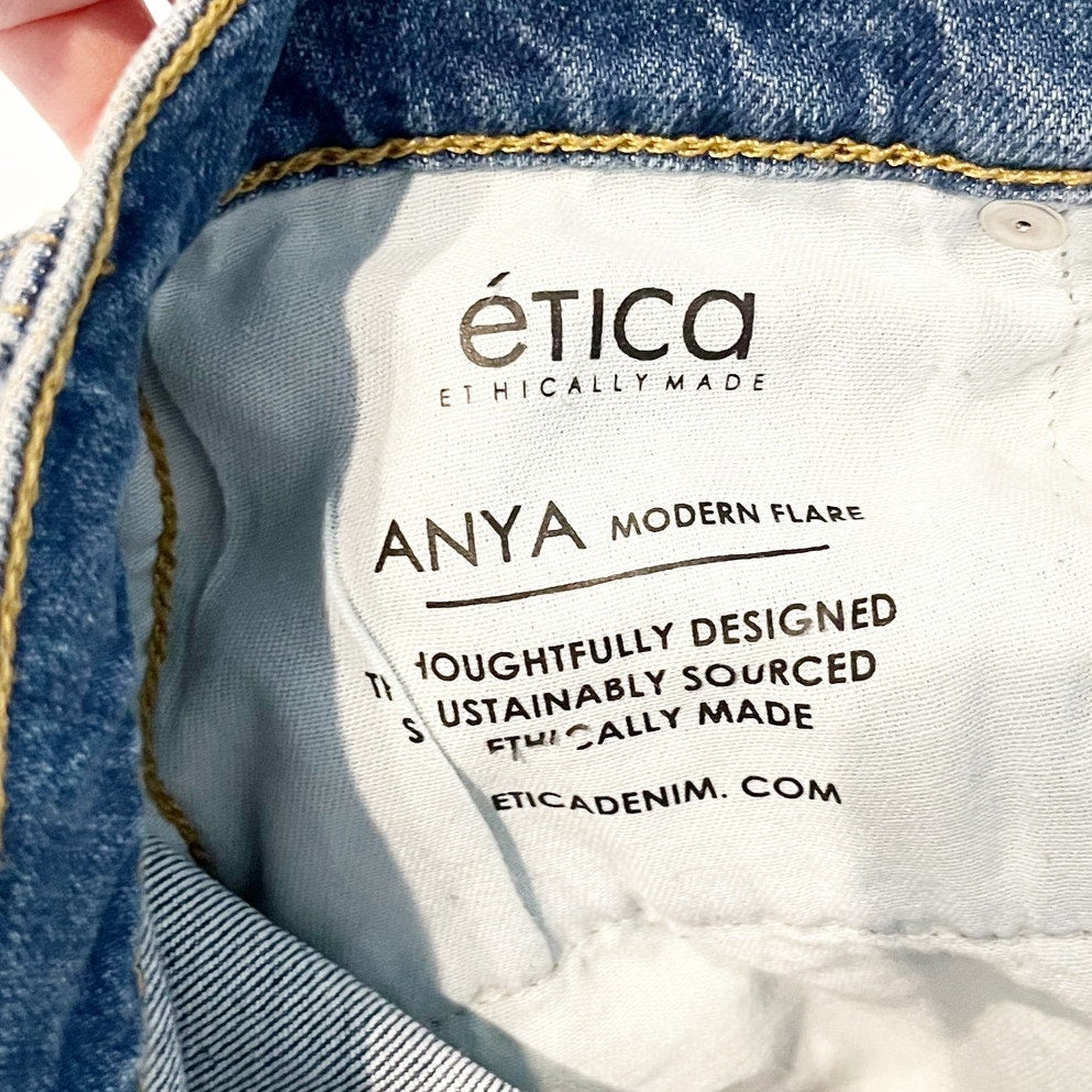 Etica Anya Modern High Rise Organic Cotton Flare Jeans Blue 27