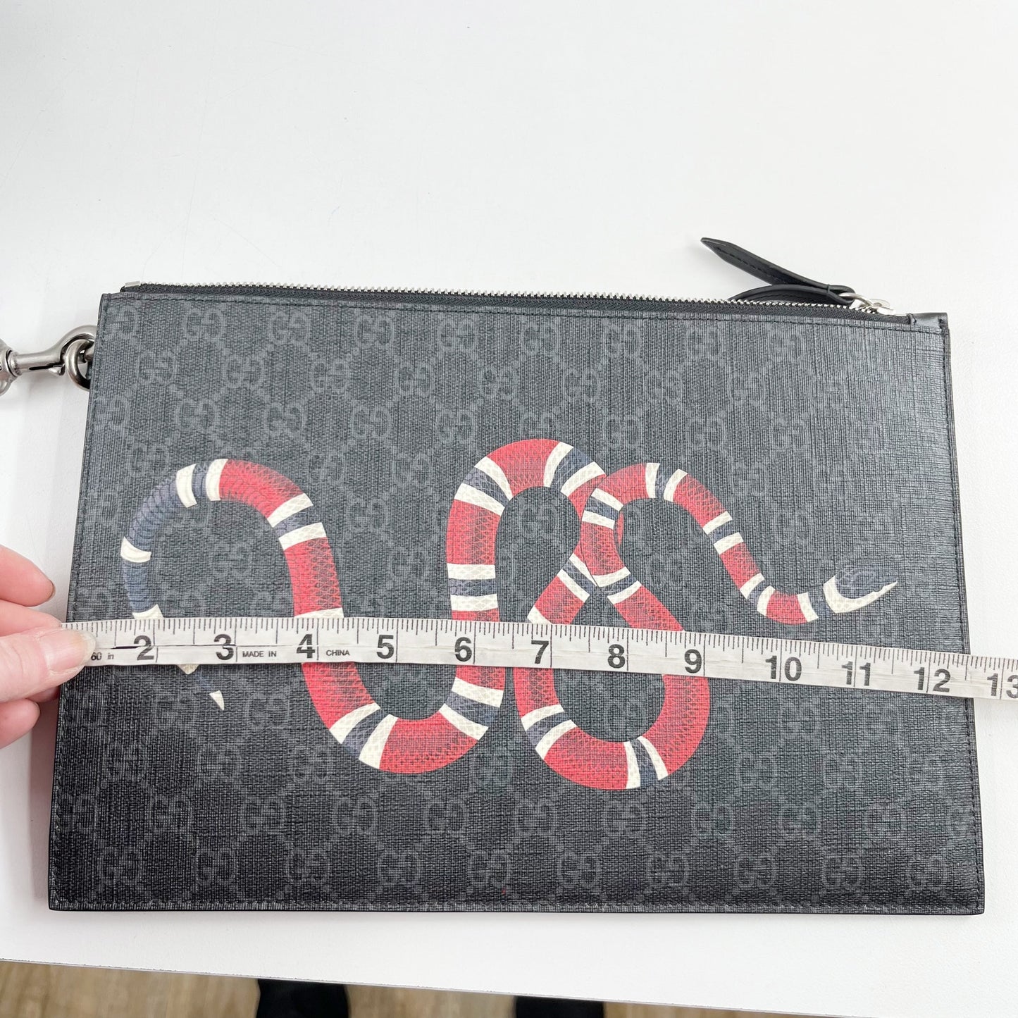 Gucci GG Supreme Kingsnake Canvas Pouch Wristlet Wallet Black