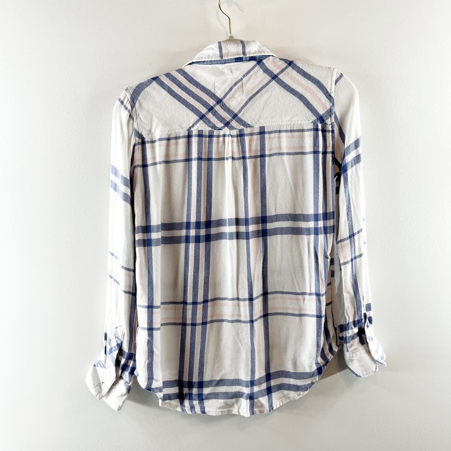 Rails Plaid Hunter Button Up Long Sleeve Top Indigo Powder Blush White Blue XS