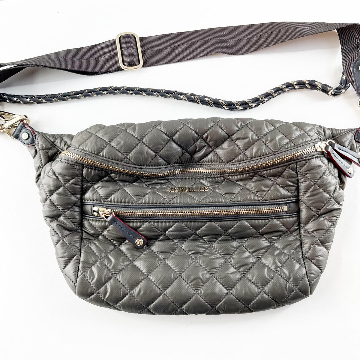 MZ Wallace Small Quilted Leather Crosby Crossbody Sling Bag Gray