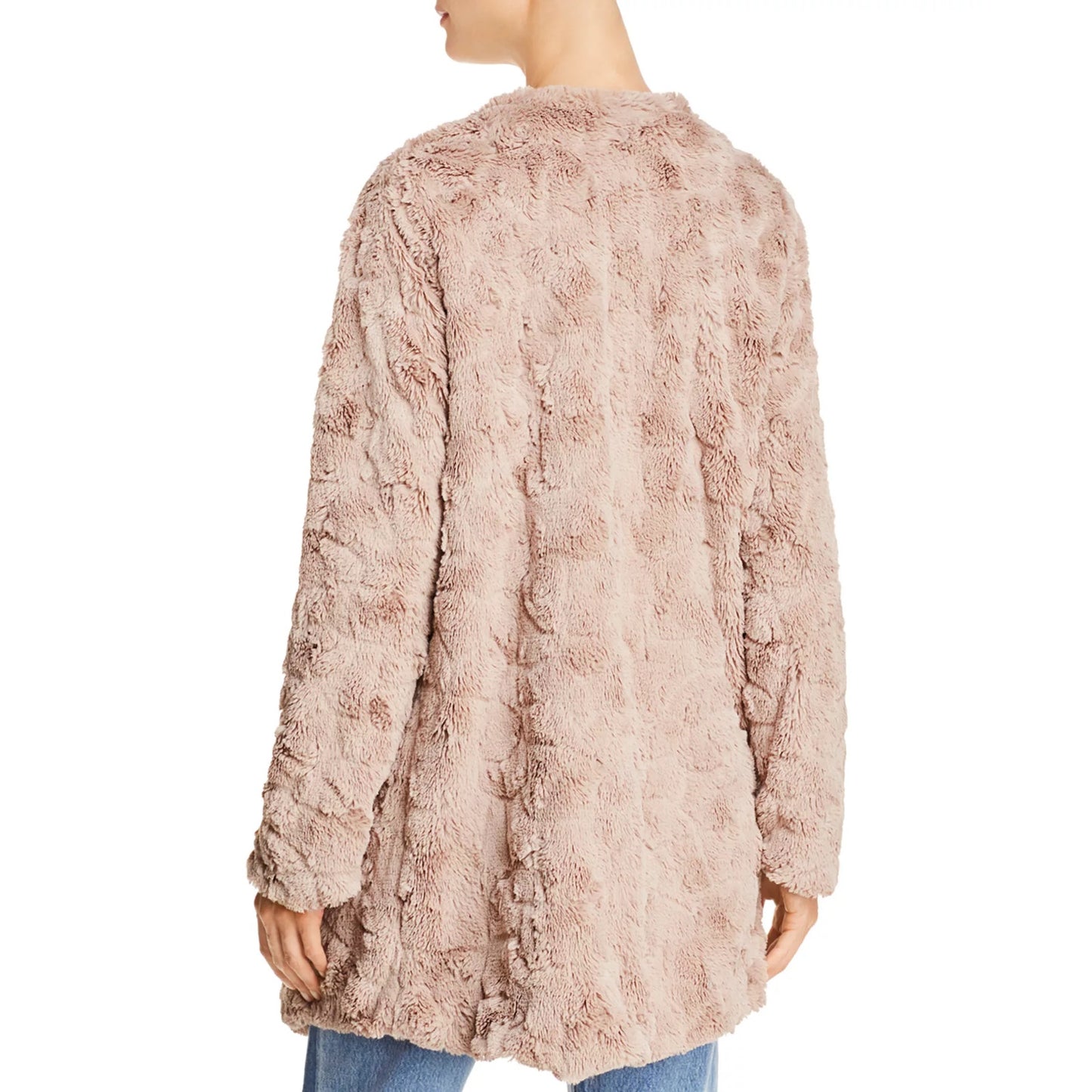 BB Dakota Long Sleeve Asymmetric Waterfall Open Tucker Faux Fur Jacket Tan XS