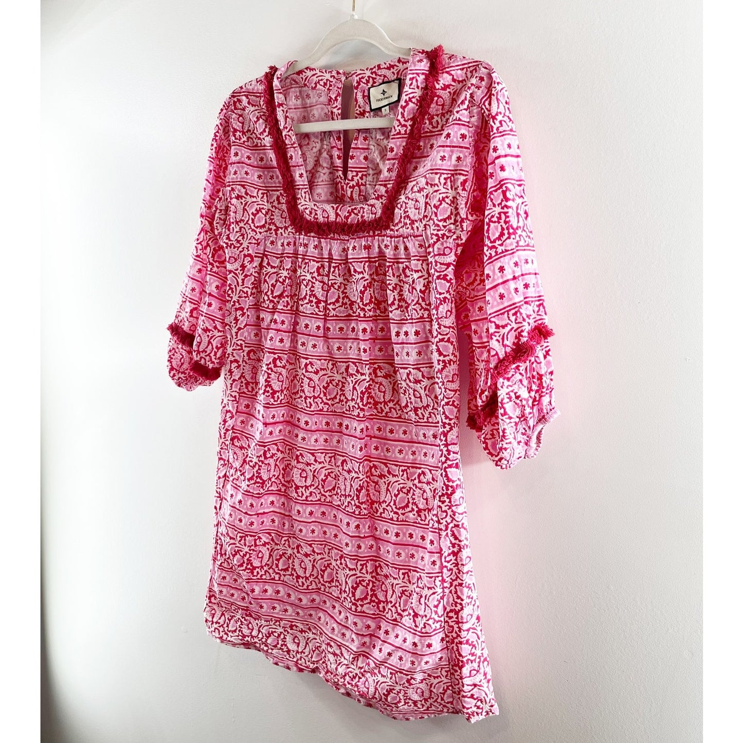 Tuckernuck Heat Wave Catalans Cotton Mini Cover Up Dress Pink Red Small