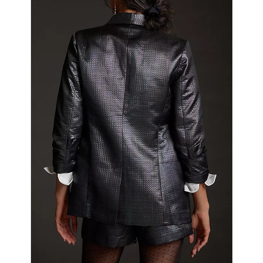 Hutch Anthropologie Metallic Textured Blazer and Shorts Set Black XS / S