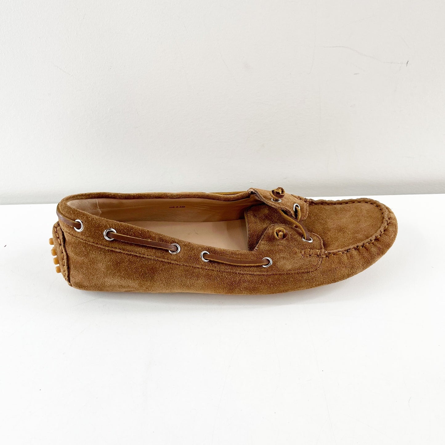 Veronica Beard Jia Suede Leather Slip On Lace Up Flat Boat Shoes Hazelwood 8.5