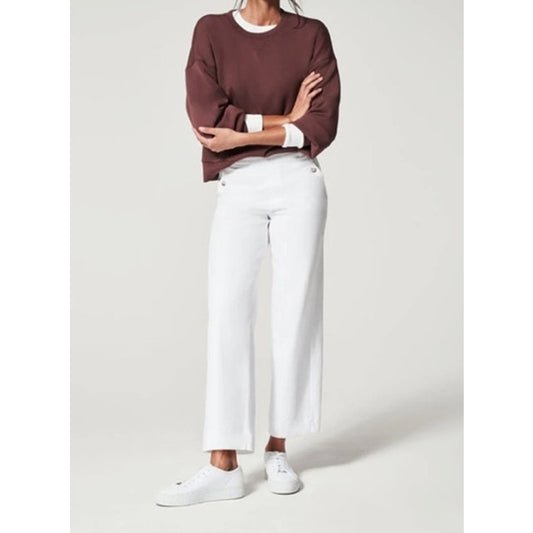 Spanx High Rise Cropped Twill Wide Leg Pants Trousers White Large