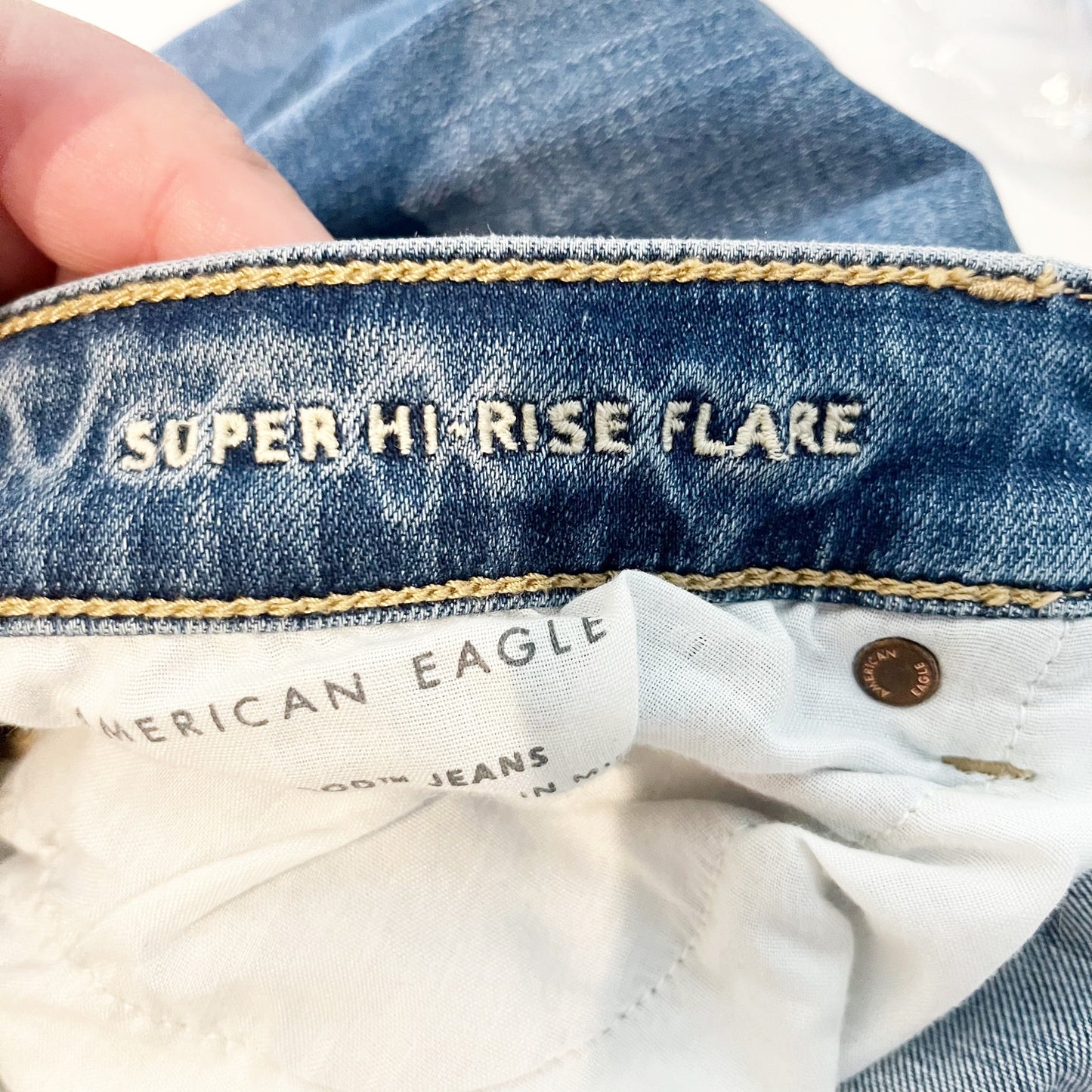 American Eagle Super Hi Rise Distressed Flare Jeans Blue 12 Petite