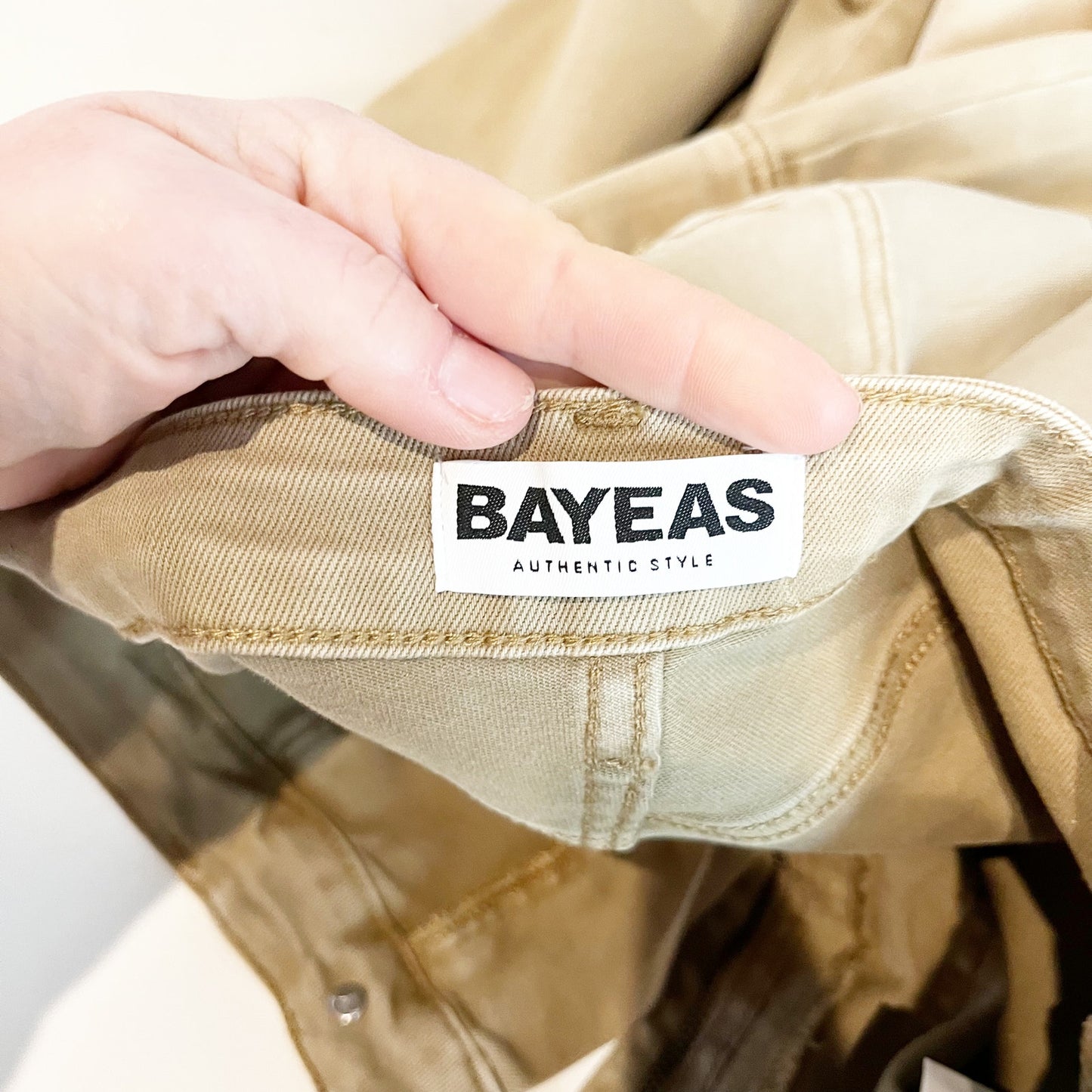 Bayeas Raw Hem High Waist Utility Wide Leg Jeans Faded Khaki Tan 28