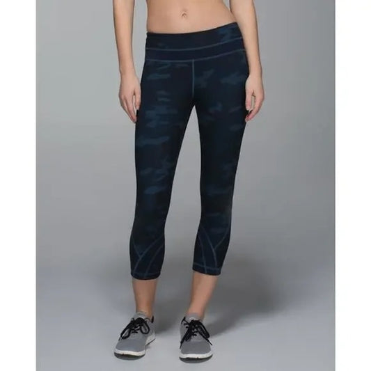 Lululemon Mid Rise Run Inspire Crop Camo Leggings Blue 8