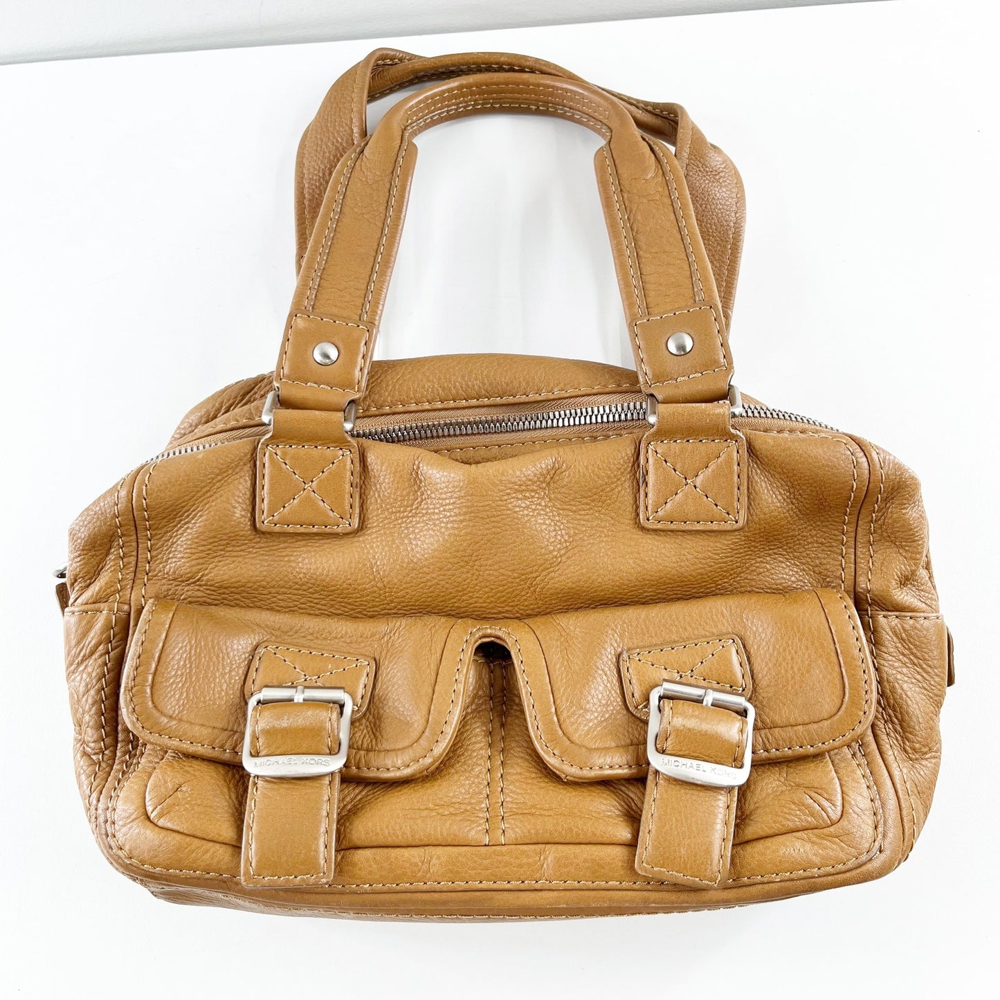 Michael Kors Leather Satchel Bowler Purse Handbag Bag Brown Cognac