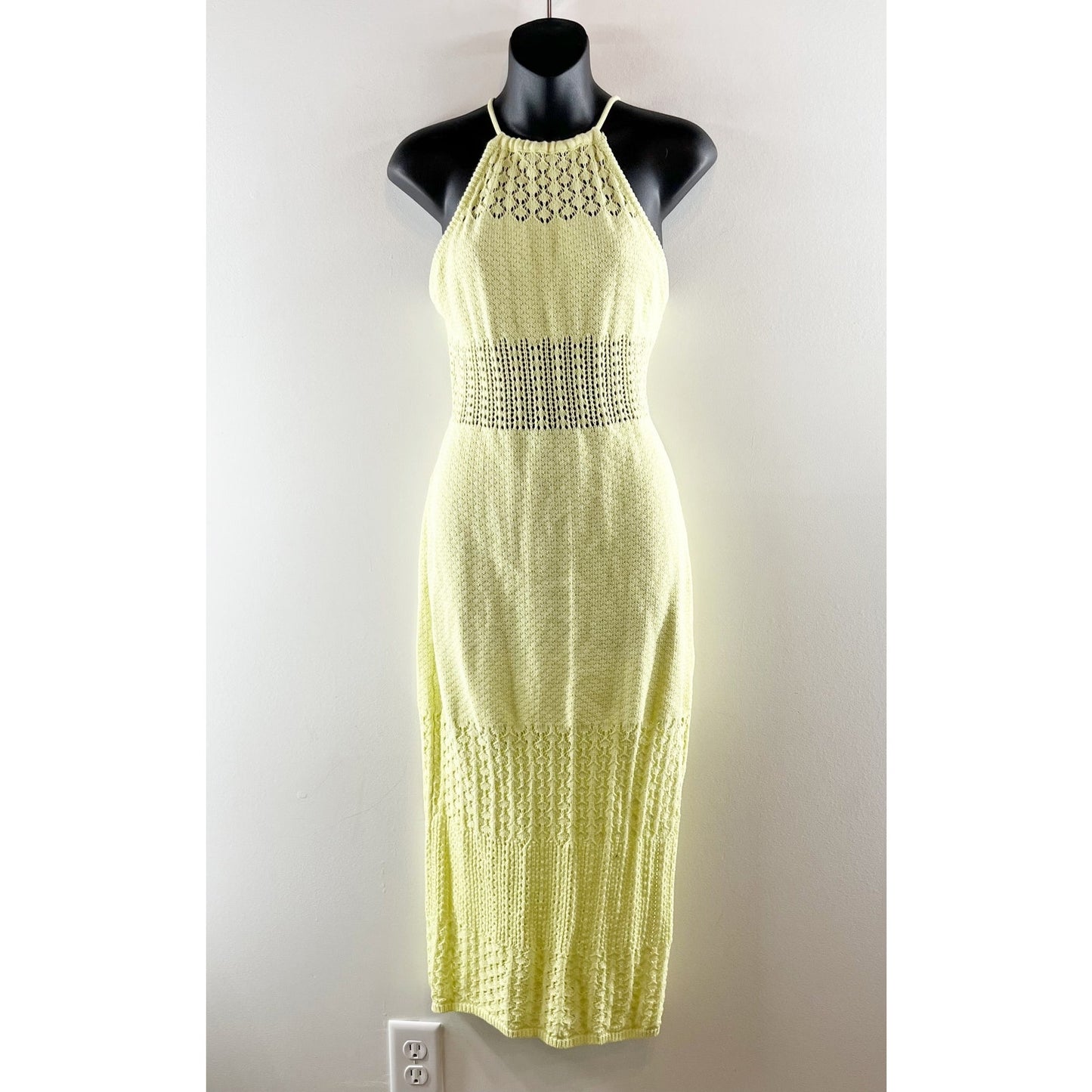 Lush Crochet Halter Midi Dress Green Yellow Medium