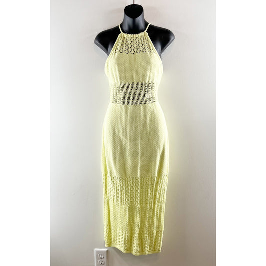 Lush Crochet Halter Midi Dress Green Yellow Medium