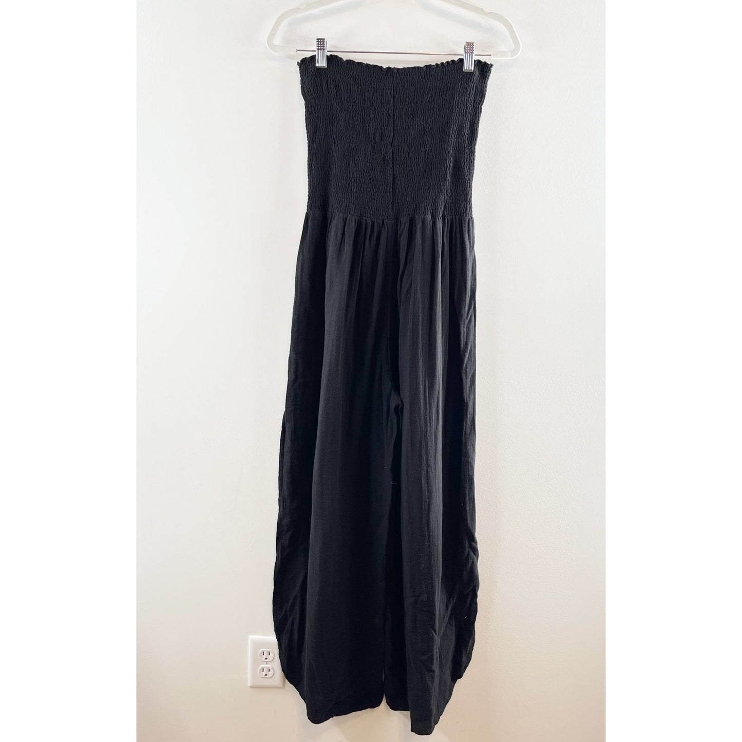 Elan Santorini Strapless Smocked Wide Leg Slit Jumpsuit Black Small