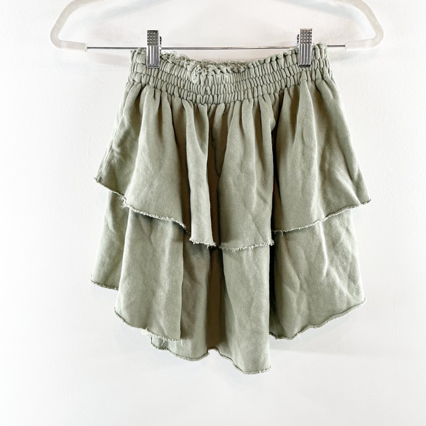 Aerie Pull On Tiered Ruffle Mini Skirt Green XS