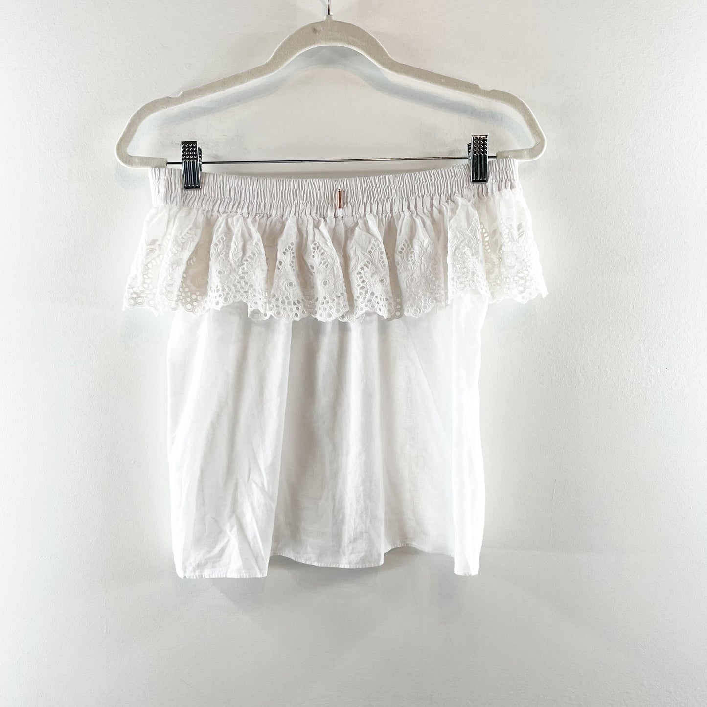 MISA Los Angeles Eyelet Ruffle Off Shoulder Tube Tank Top White XS