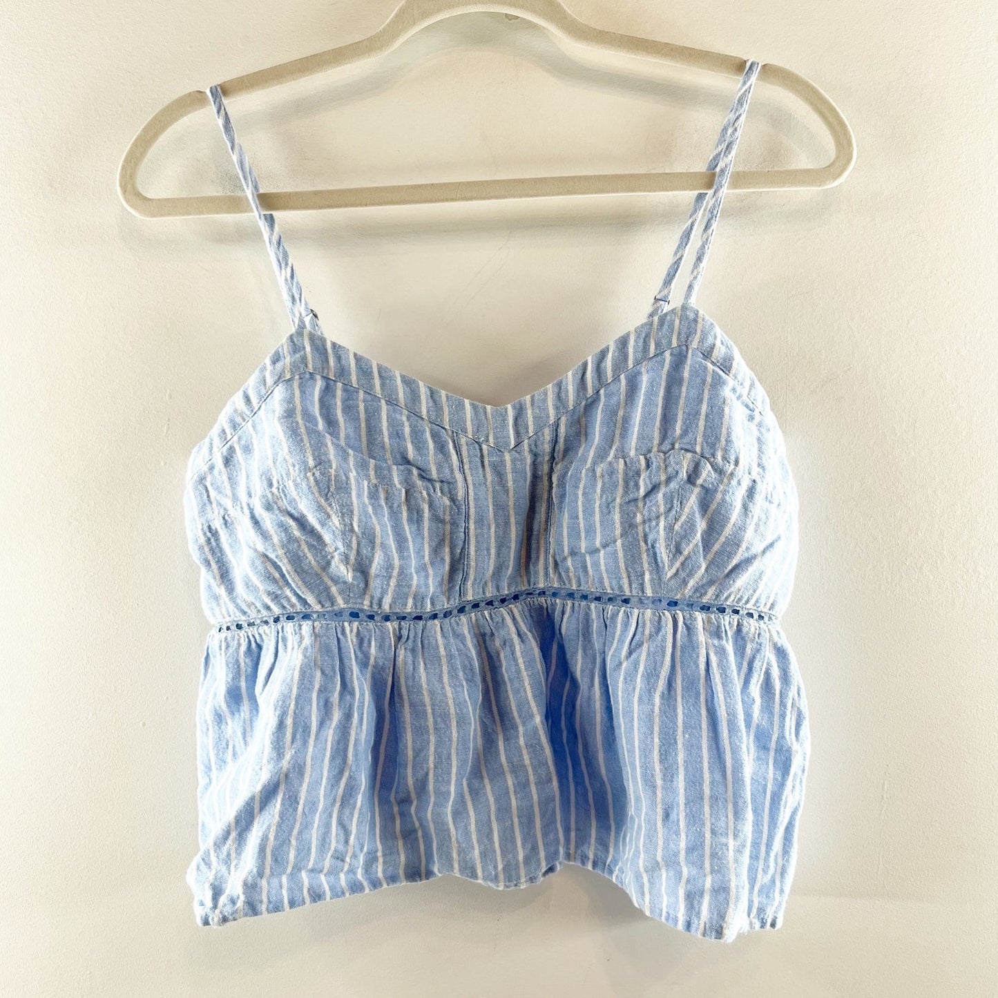 Lucky Brand Striped Babydoll Peplum Cami Tank Top Blue Medium