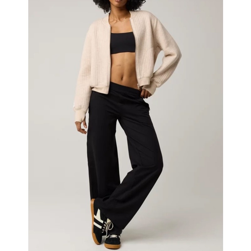 Aerie Offline The Hugger High Rise Wide Leg Trouser Pants Black Large