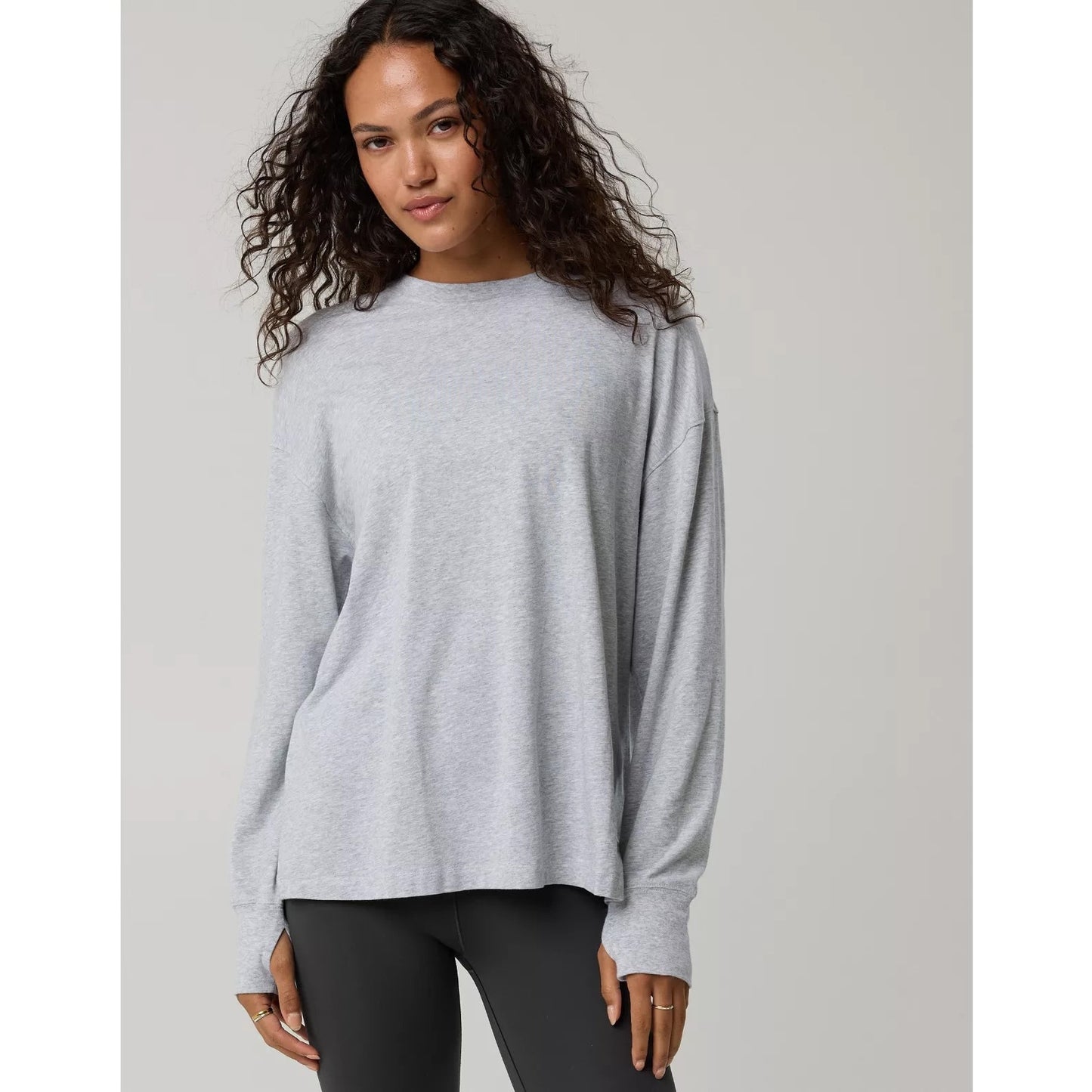 Aerie Let's Stretch Long Sleeve Boyfriend Tee Shirt Gray Small