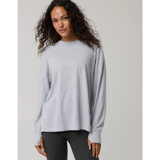 Aerie Let's Stretch Long Sleeve Boyfriend Tee Shirt Gray Small