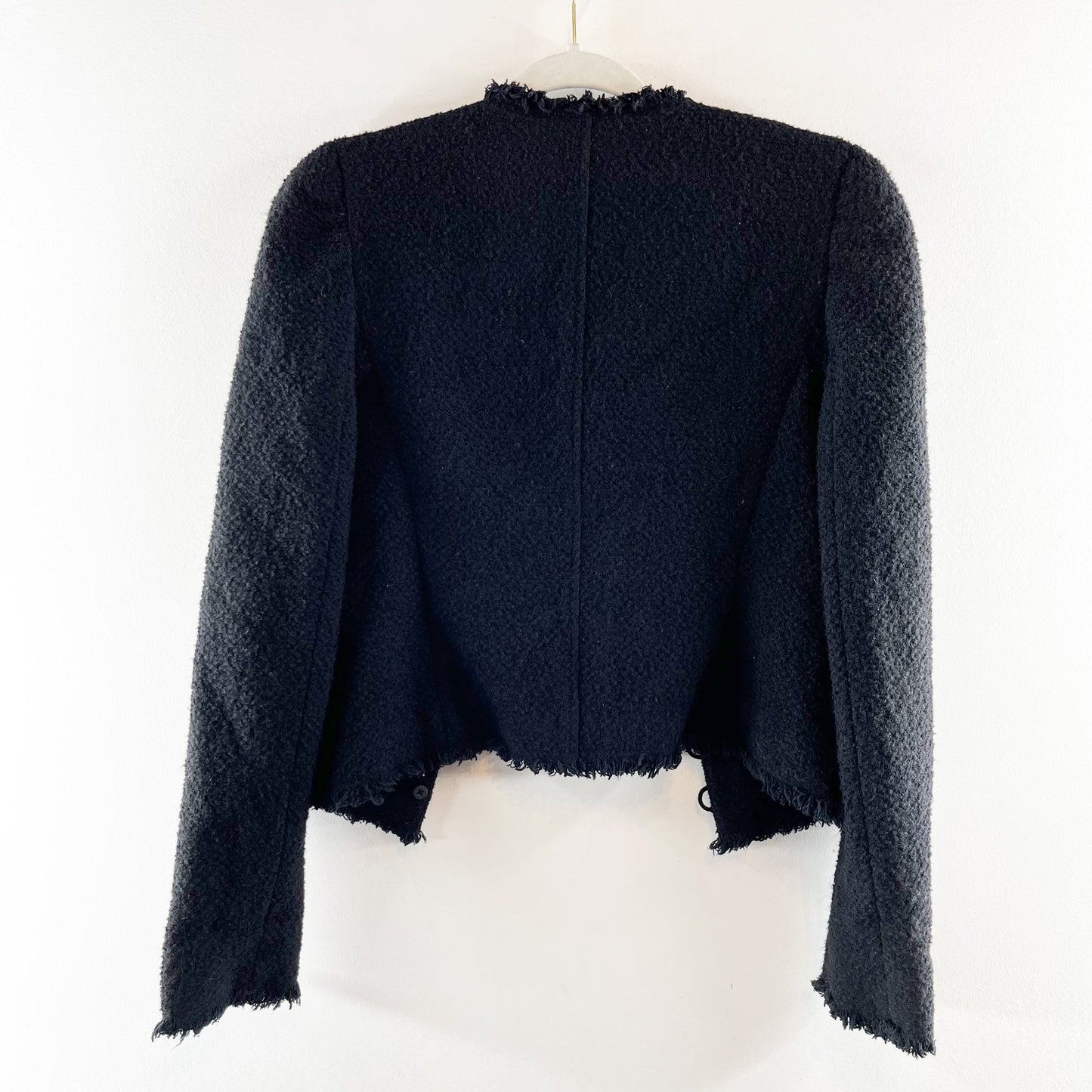 Club Monaco Long Sleeve Collarless Button Front Bouclé Blazer Black 2