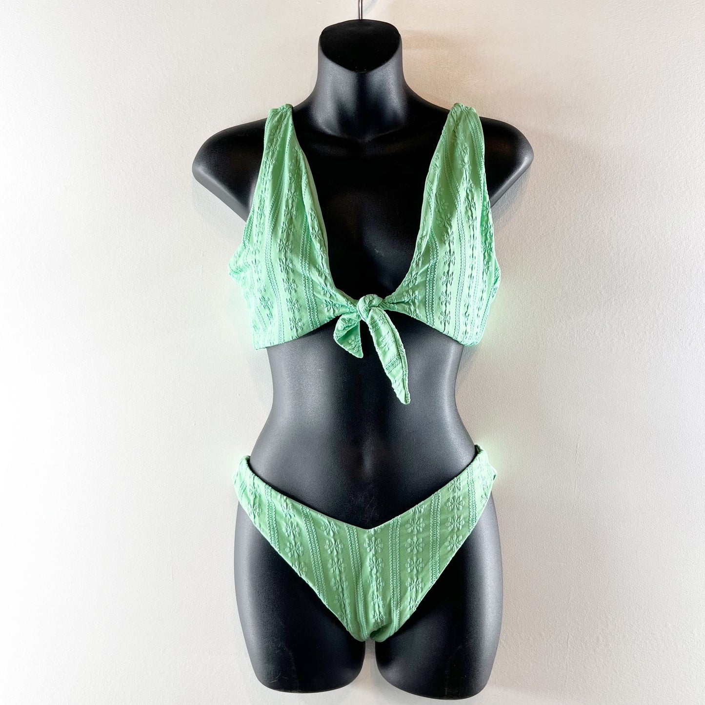 Beach Riot Vanessa Botoms and Dallas Tie Front Top in Sage Bloom Jacquard Green