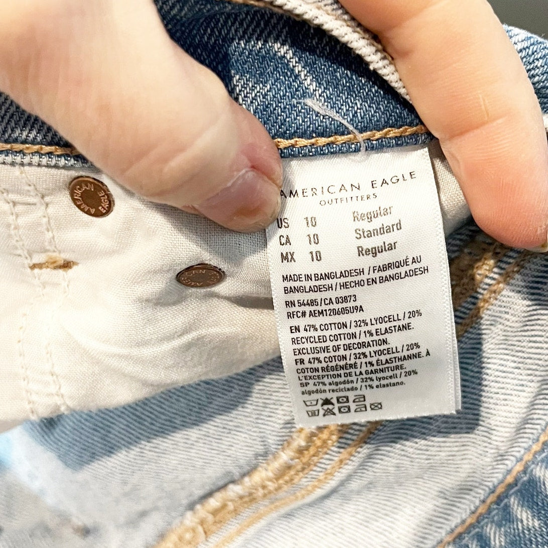 American Eagle Outfitters Stretch Mid Rise Denim Barrel Jeans Blue 10 / 30