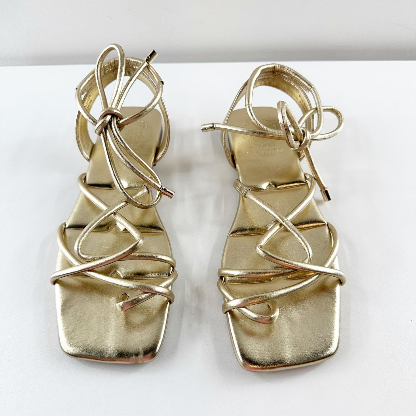 Vince Camuto Alminda Metallic Ankle Wrap Strappy Square Toe Sandals Gold 8.5