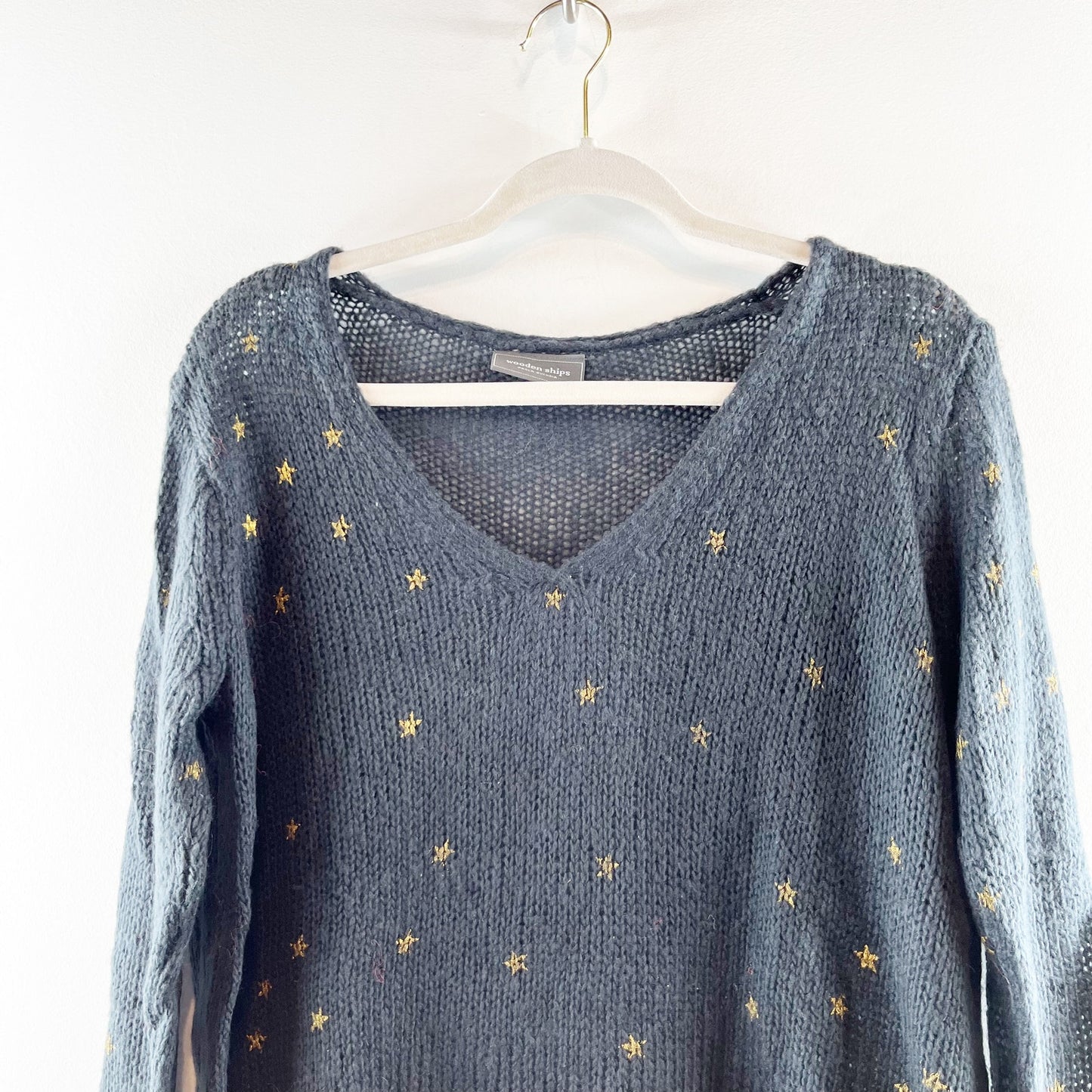 Wooden Ships Falling Star Long Sleeve Hi-Low Hem Knit Pullover Sweater Navy XS