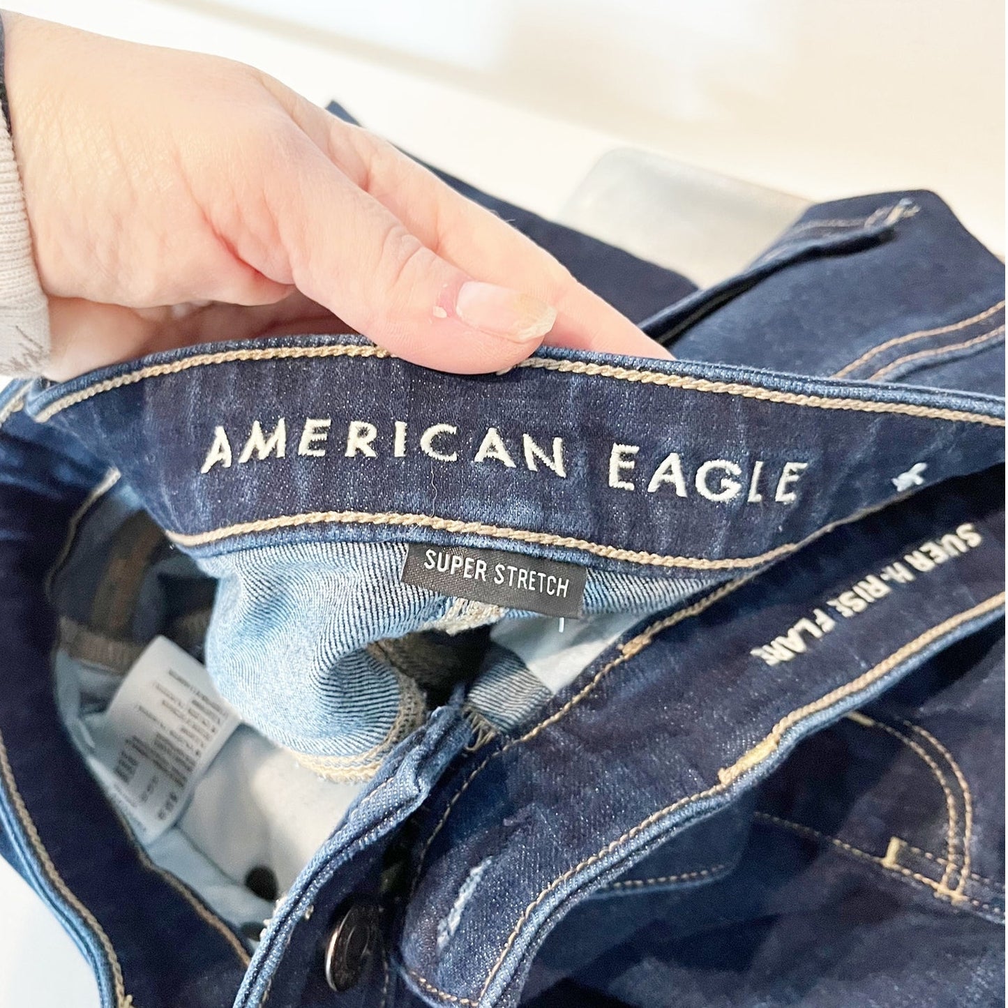 American Eagle Super High Rise Flare Jeans Dark Wash Blue 12 Short