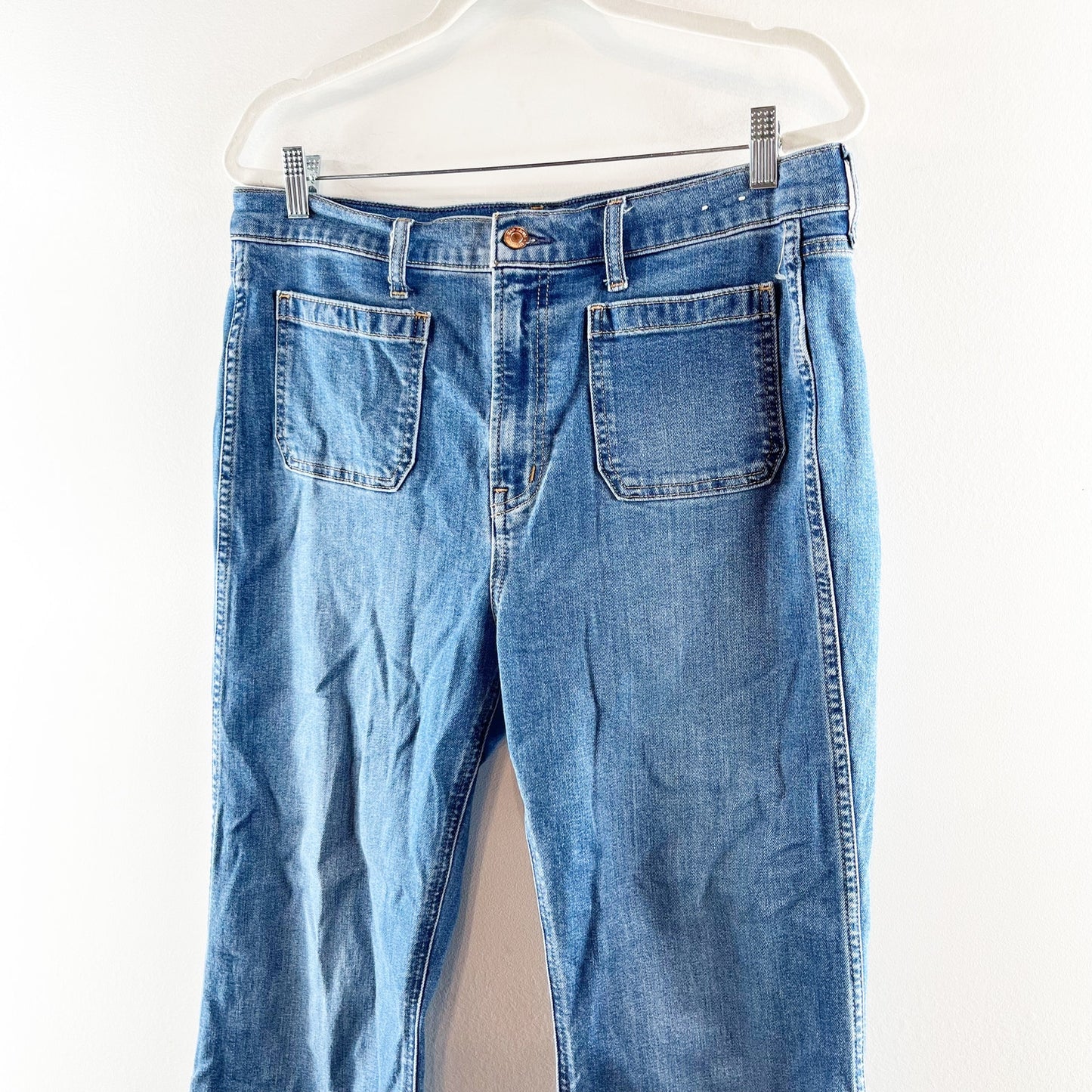 GAP High Rise 70's Flare Patch Pocket Jeans Blue 14 Petite