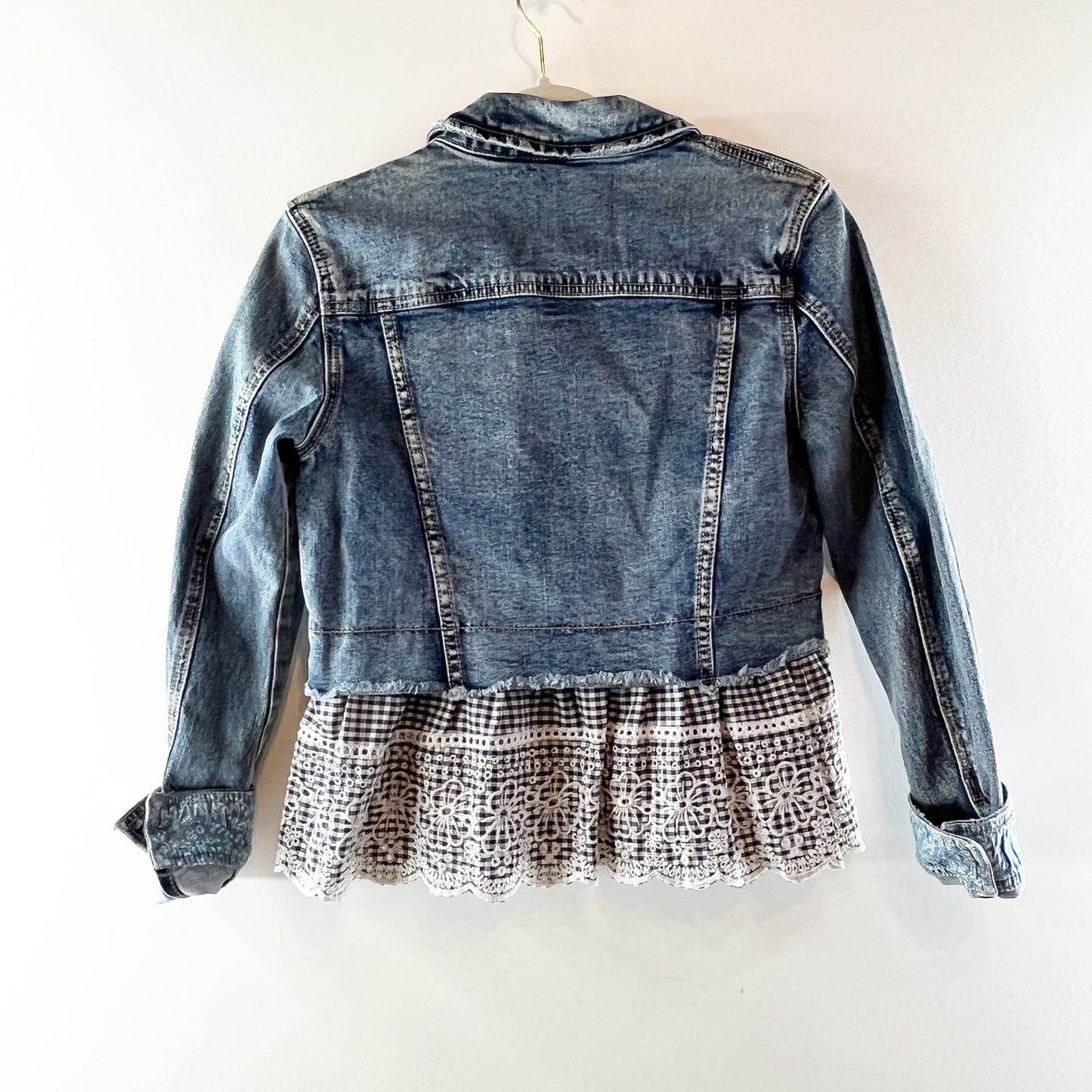 Pilcro and The Letterpress Anthropologie Eyelet Peplum Denim Jacket Blue Small
