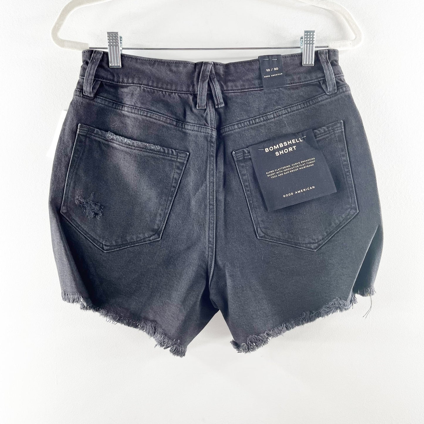 Good American High Waisted Distressed Bombshell Jean Shorts Black 10 / 30