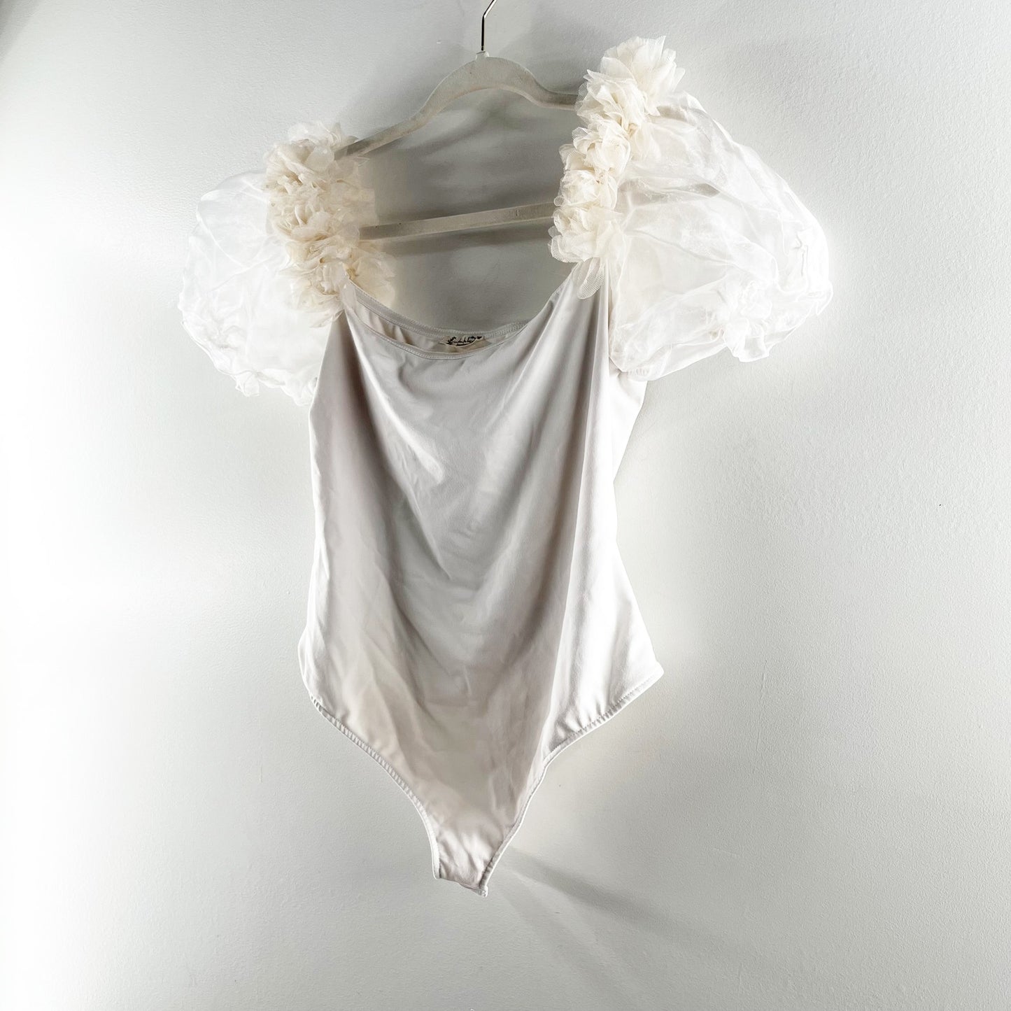 Free People Intimately Free Pretty Petals Puff Sleeve Thong Bodysuit White Large