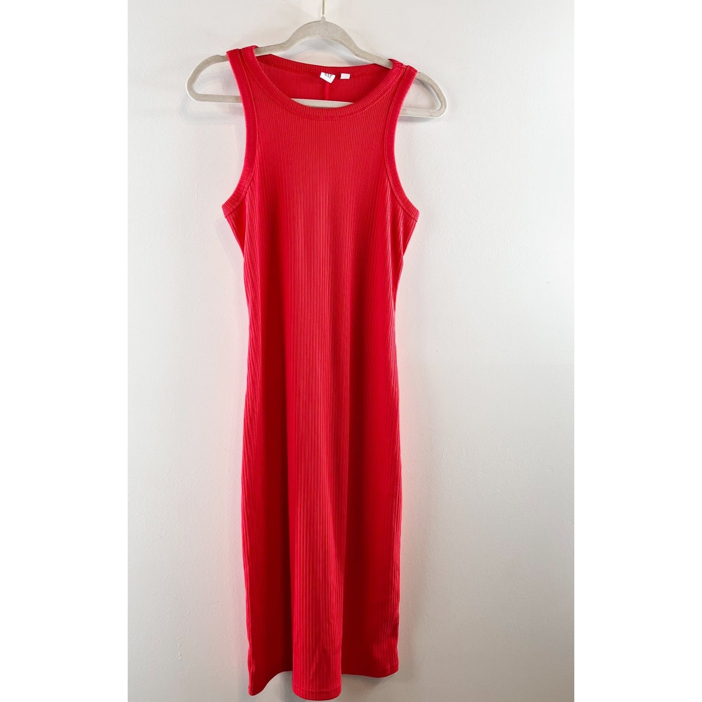 Gap Sleeveless Crewneck Straight Cut Fitted Ribbed Tank Midi Dress Red XS