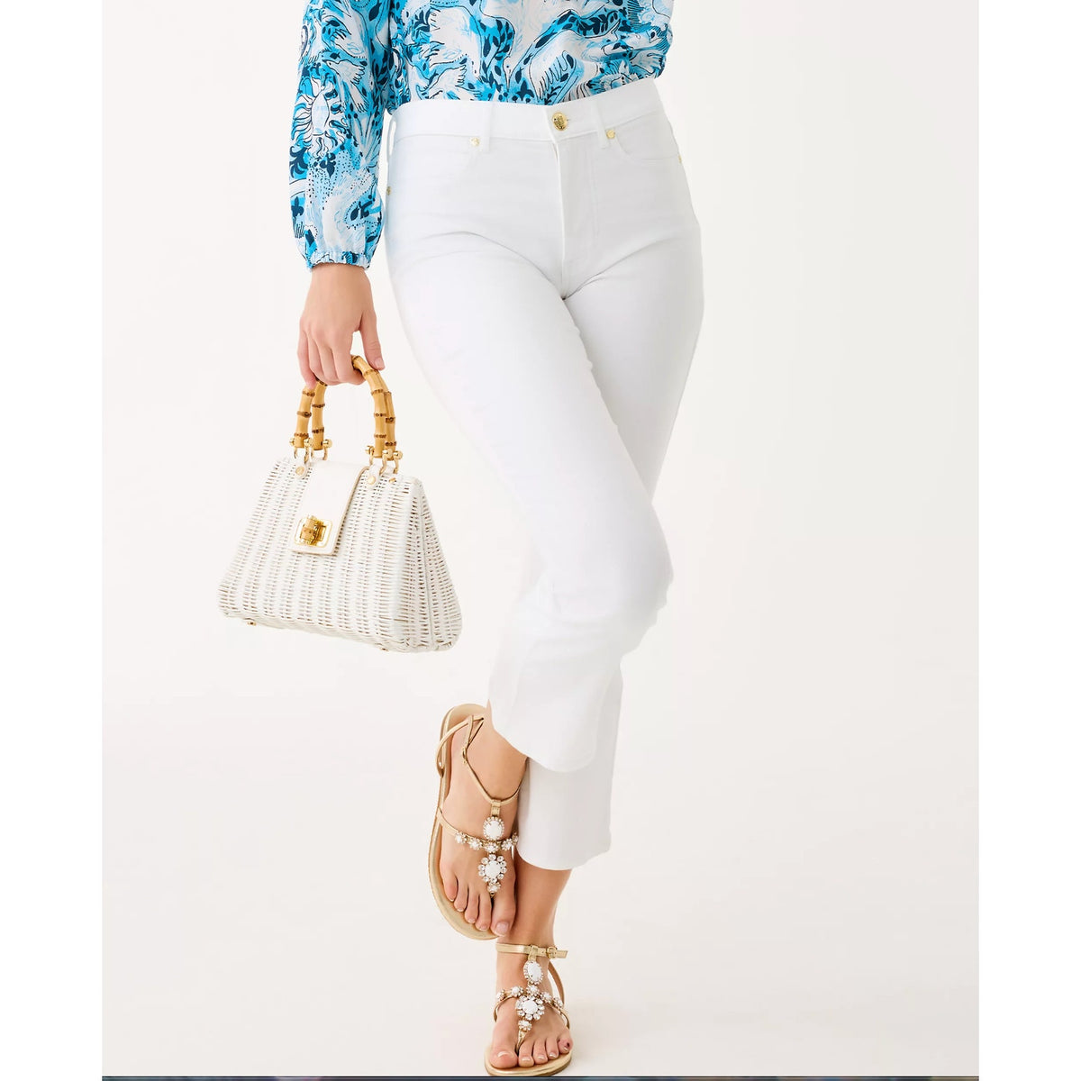 Lilly Pulitzer Annet High Rise Crop Flare Jeans White 12