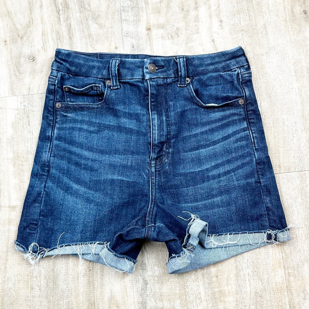 American Eagle Curvy Super High Rise Shortie Jean Denim Shorts Blue 8