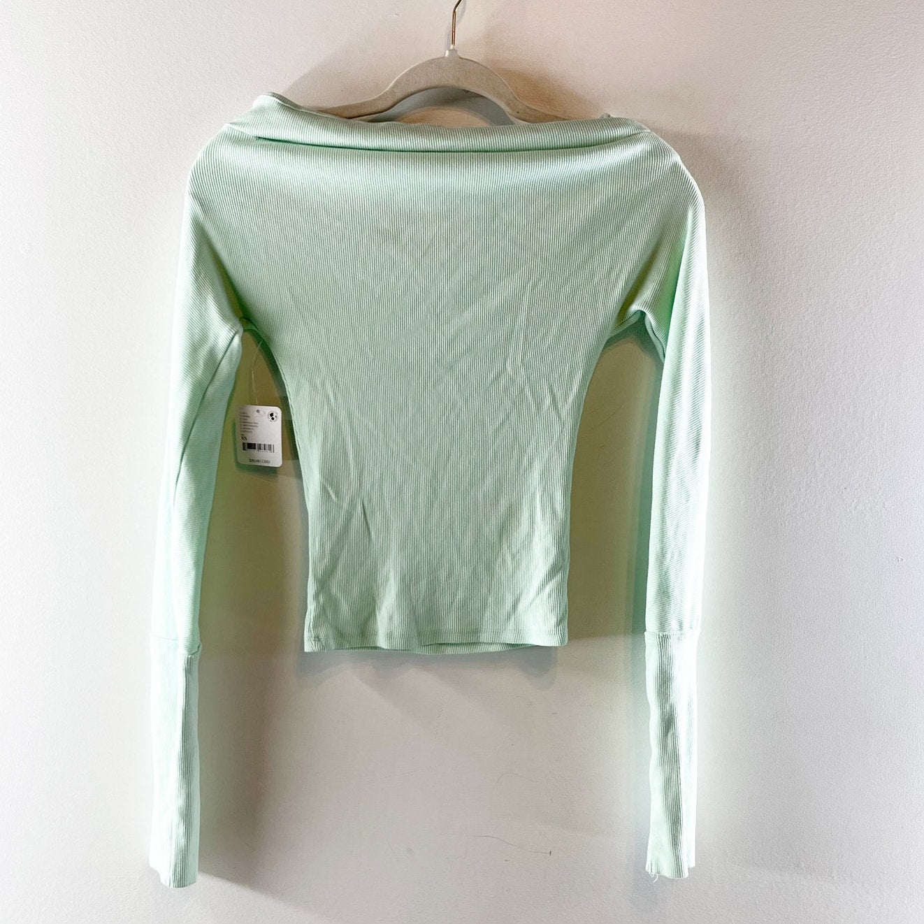 Free People Long Sleeve Off The Shoulder Gigi Top Mineral Sea Mint Green XS