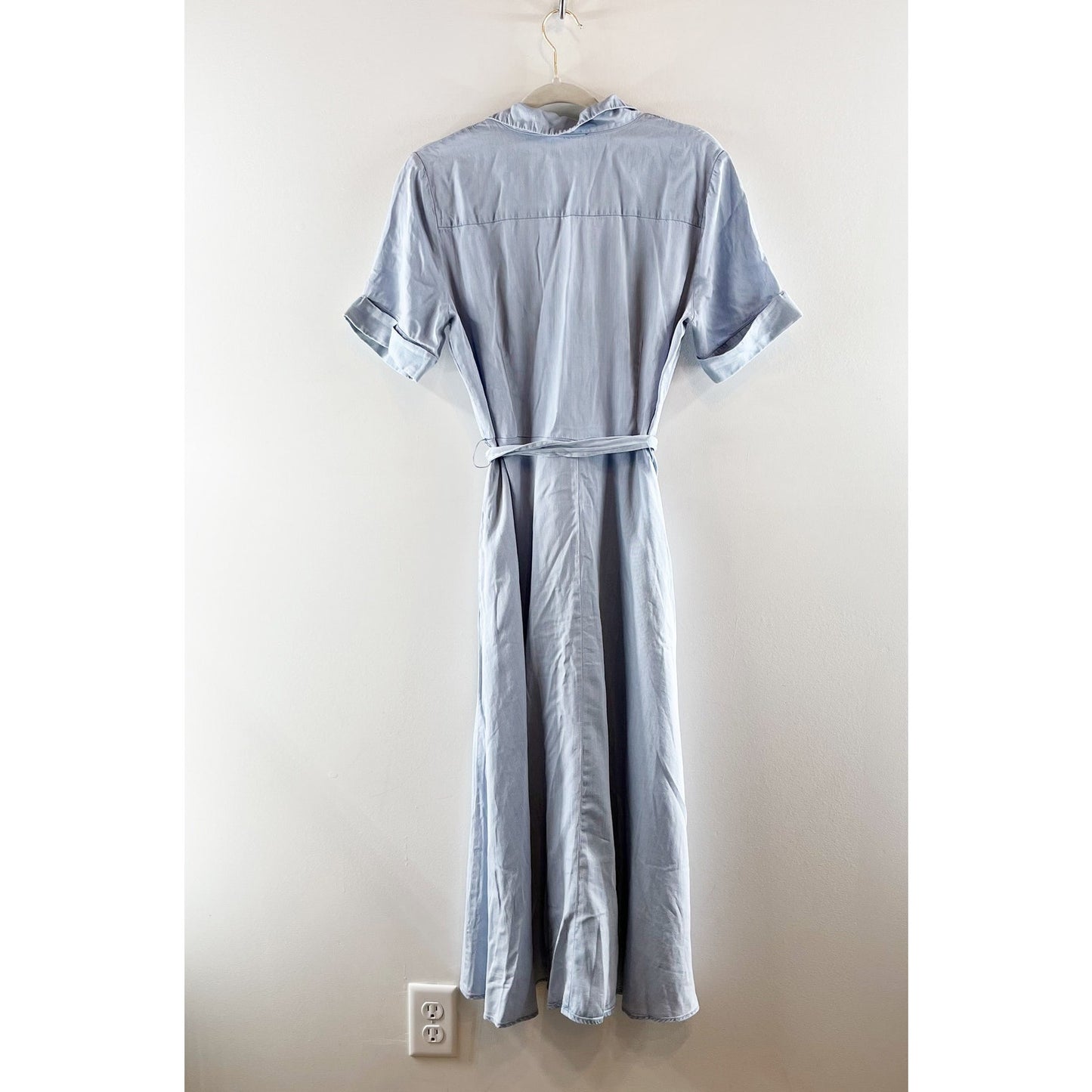 Lulus Pleasant Cutie Chambray Collared Midi Dress With Pockets Blue Medium