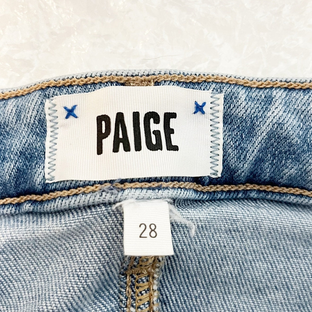 Paige Cindy High Rise Mel Destryoed Hem Skinny Crop Jeans Blue 28