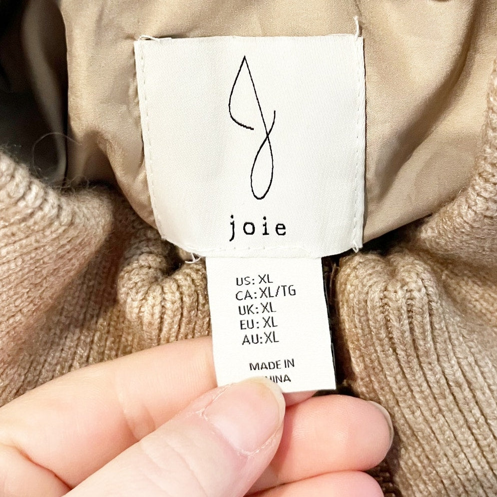 Joie Full Zip Cable Knit Bomber Jacket Tan Beige XL