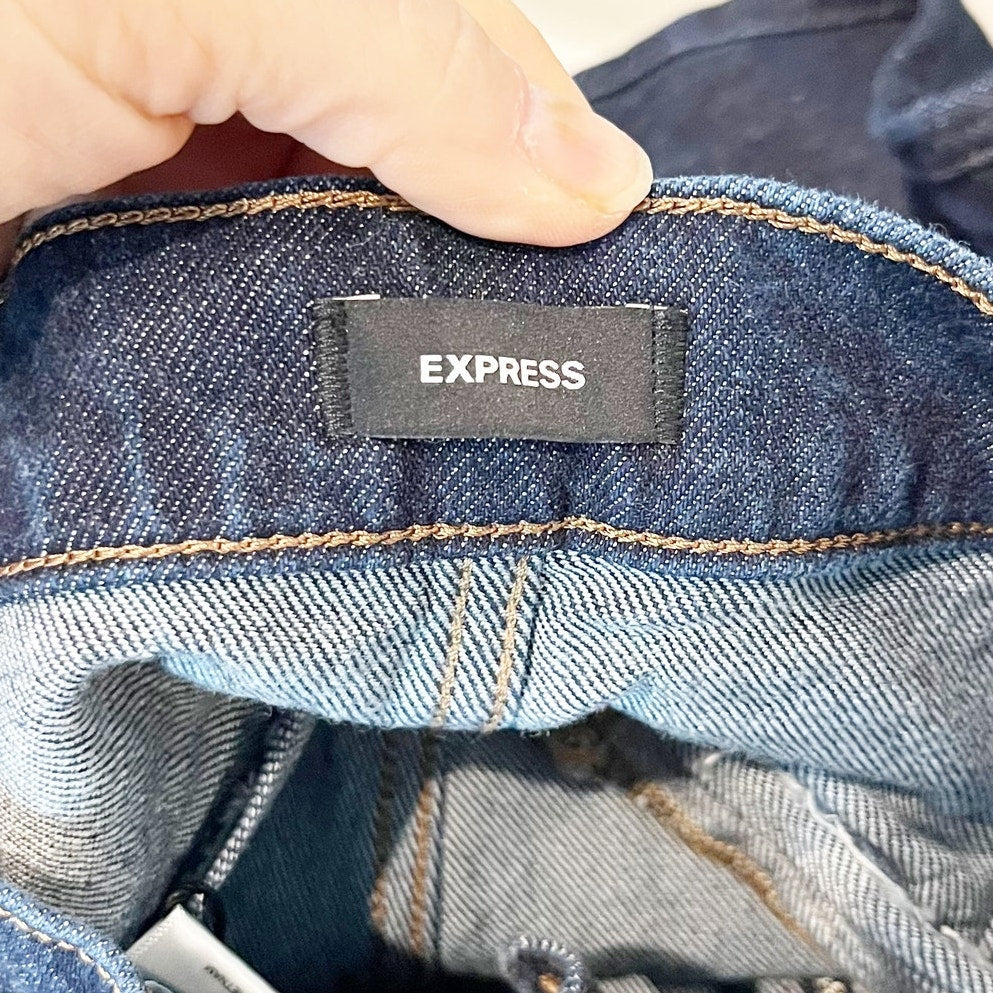 Express High Rise Wide Leg Exposed Double Zipper Dark Wash Jeans 4 Petite
