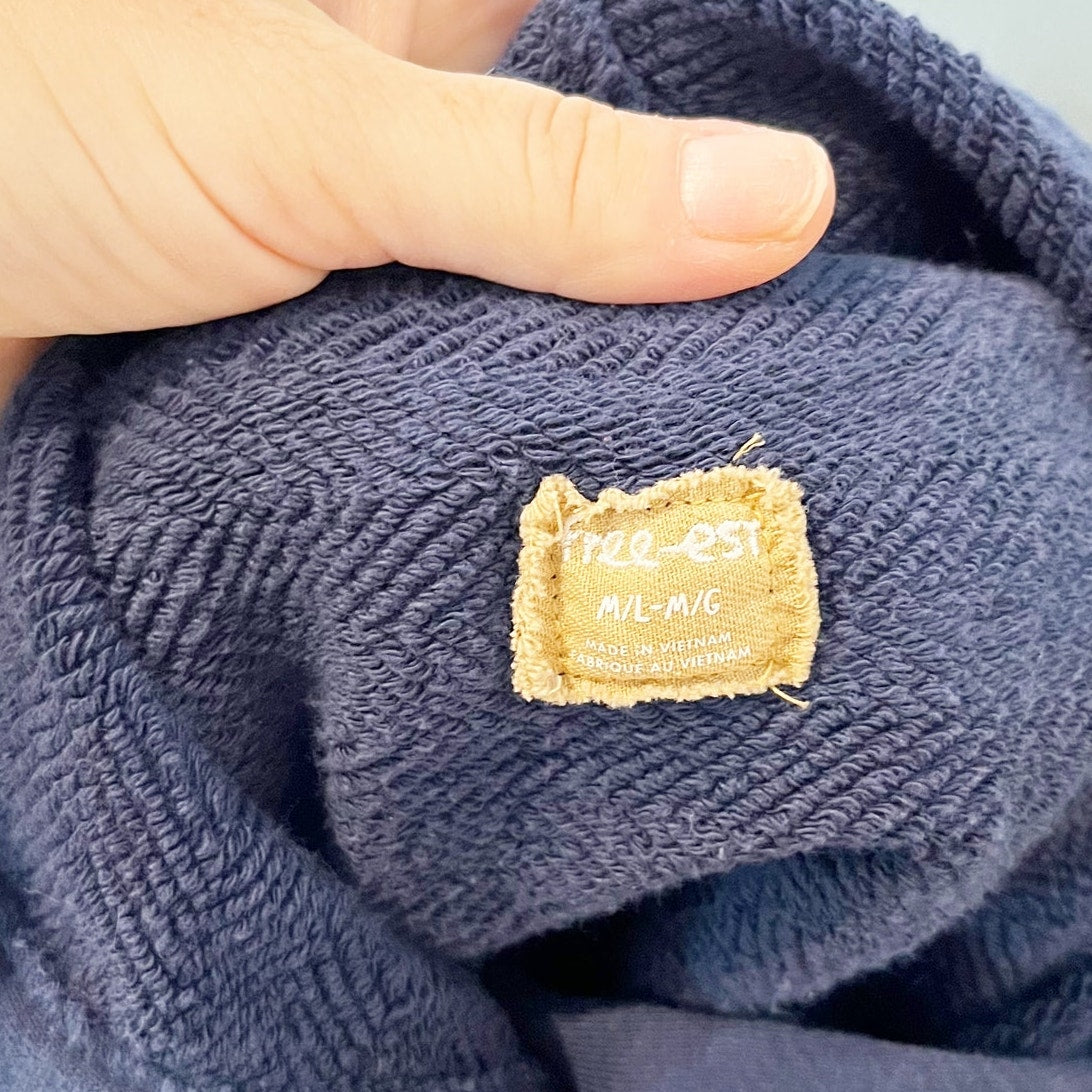 Free People Odessa Long Sleeve Poncho Style Hoodie Sweatshirt Navy Blue M/L