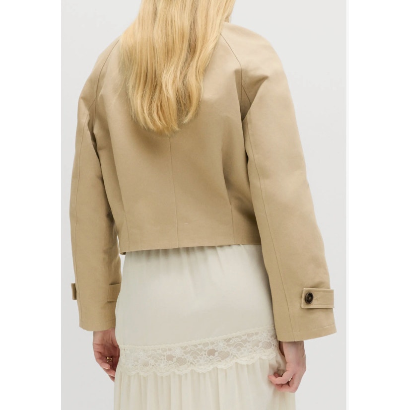 M&S Stand Collar Bomber Cropped Trench Coat Jacket Tan Beige 4