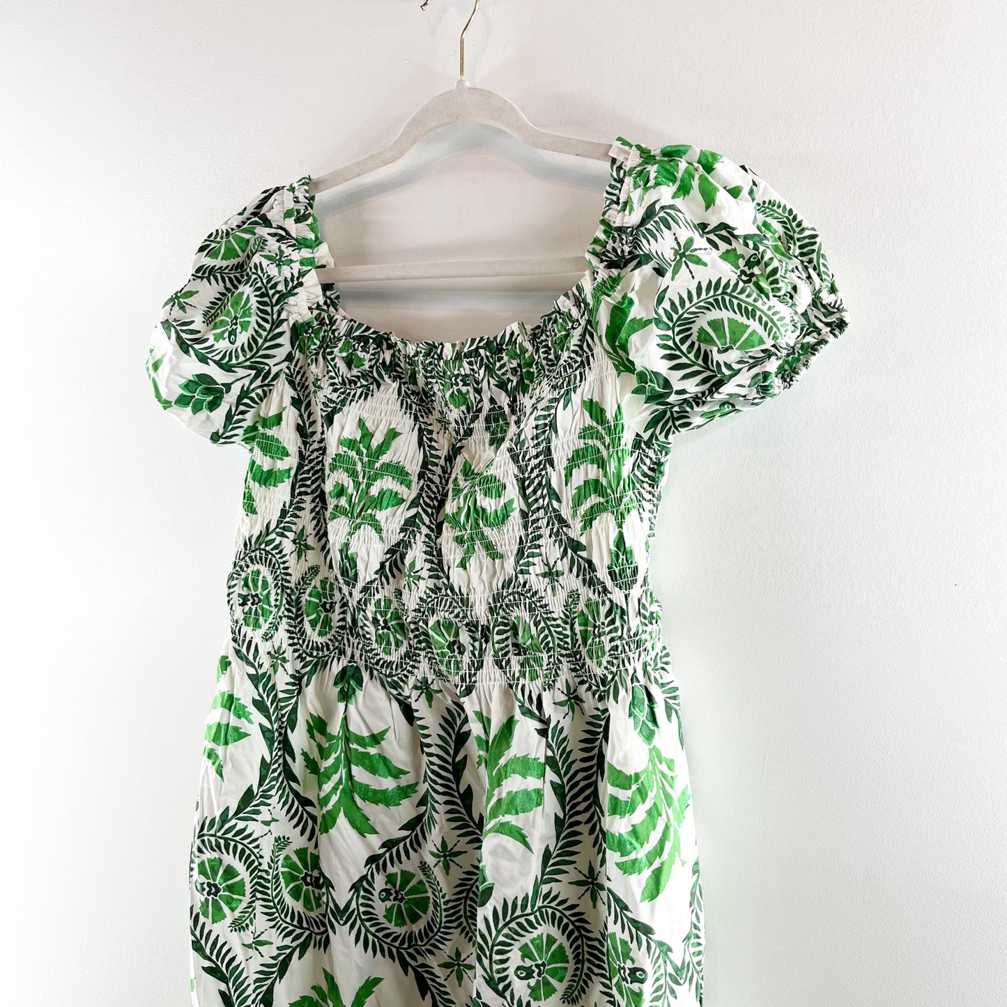 H&M Off The Shoulder Poplin Printed Midi Sundress Green XL